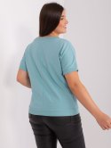 Bluzka t-shirt pistacjowy z nadrukiem pióro plus size