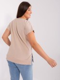 Bluzka beżowa plus size z nadrukiem i rozcięciem