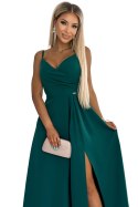 299-11 CHIARA elegancka maxi długa suknia na ramiączkach - ZIELONA - XL