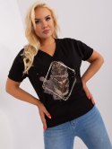 Bluzka t-shirt czarny  z nadrukiem pióro plus size