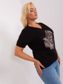 Bluzka t-shirt czarny  z nadrukiem pióro plus size