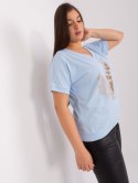 Bluzka t-shirt jasno niebieska z nadrukiem pióro plus size