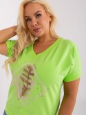 Bluzka t-shirt zielony z nadrukiem pióro plus size