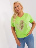 Bluzka t-shirt zielony z nadrukiem pióro plus size