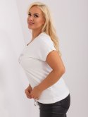 Bluzka ecru plus size z aplikacją piórko i wiązaniem