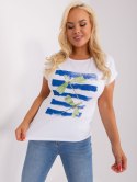 Bluzka T-shirt ważka biała plus size wywijany rękaw