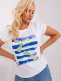 Bluzka T-shirt ważka biała plus size wywijany rękaw