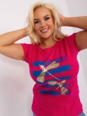 Bluzka T-shirt ważka fuksjowa plus size wywijany rękaw