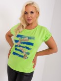 Bluzka T-shirt ważka jasno zielona plus size wywijany rękaw