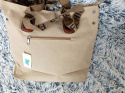 Torebka damska z tkaniny Fashion Bags jasno brązowa z napisami