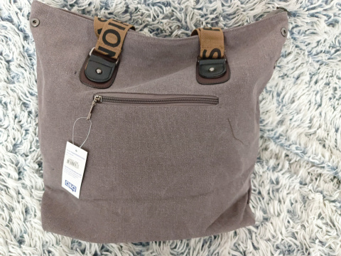 Torebka damska z tkaniny Fashion Bags brązowa z napisami