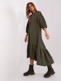 Sukienka letnia lniana khaki oversize z falbaną