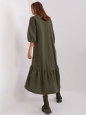 Sukienka letnia lniana khaki oversize z falbaną