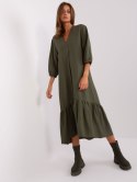 Sukienka letnia lniana khaki oversize z falbaną