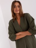 Sukienka letnia lniana khaki oversize z falbaną