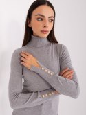 Golf damski sweter szary z guzikami na rękawach