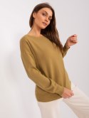 Sweter bawełniany oliwkowy z długim rękawem basic