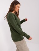 Sweter damski klasyczny basic khaki we wzory