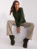 Sweter damski klasyczny basic khaki we wzory