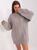 Sweter damski oversize szary dzianinowy akrylowy