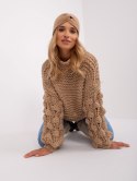 Sweter oversize beżowy gruby splot i bufiasty rękaw