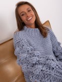 Sweter oversize szaro-niebieski gruby splot i bufiasty rękaw