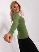 Golf sweter dopasowany prążkowany khaki