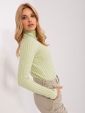 Golf sweter dopasowany prążkowany pistacjowy