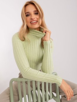 Golf sweter dopasowany prążkowany pistacjowy