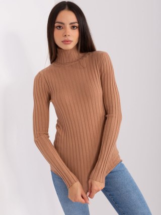 Golf sweter dopasowany prążkowany camelowy M/L