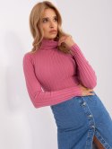 Golf sweter dopasowany prążkowany ciemny różowy