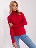 Golf sweter dopasowany prążkowany czerwony