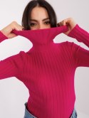 Golf sweter dopasowany prążkowany fuksjowy