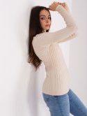 Golf sweter dopasowany prążkowany jasny beżowy