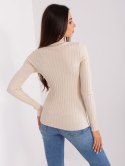 Golf sweter dopasowany prążkowany jasny beżowy