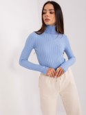 Golf sweter dopasowany prążkowany jasny niebieski