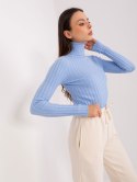 Golf sweter dopasowany prążkowany jasny niebieski