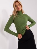 Golf sweter dopasowany prążkowany khaki