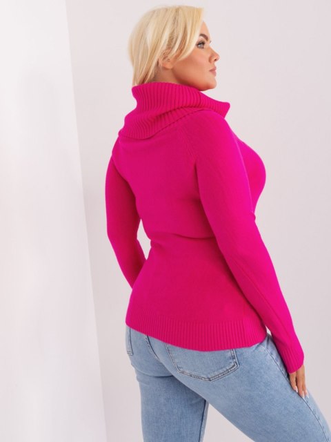 Sweter damski fuksjowy plus size z lejącym golfem L/XL