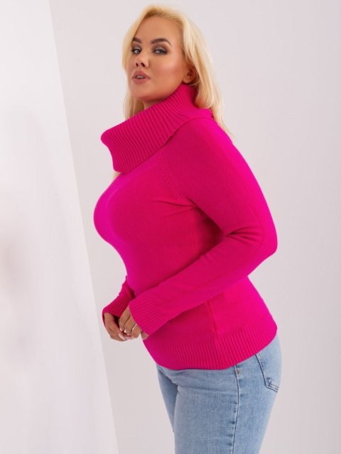 Sweter damski fuksjowy plus size z lejącym golfem L/XL