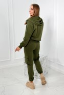 Komplet 3 w 1 bluza + top + spodnie khaki