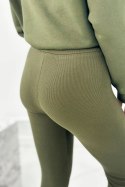 Komplet bawełniany bluza ocieplana i legginsy khaki