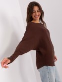 Sweter dzianinowy ciemnobrązowy oversize gładki M/L