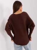 Sweter dzianinowy ciemnobrązowy oversize gładki M/L