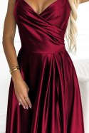 299-13 CHIARA elegancka maxi długa satynowa suknia na ramiączkach - BORDOWA - L