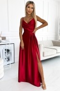 Chiara elegancka maxi długa satynowa suknia na ramiączkach czerwona XL