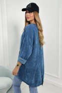 Bluza oversize z misiem z cekinami turkusowa