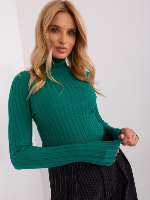 Golf sweter dopasowany prążkowany zielony S/M