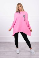 Bluza oversize z asymetrycznymi bokami jasno różowa