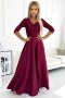 309-9 AMBER elegancka długa suknia maxi z koronkowym dekoltem - BORDOWA - XL